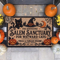Personalized Salem Sanctuary For Wayward Cats Doormat - Custom Halloween Black Cat Welcome Mat