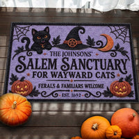 Personalized Salem Sanctuary For Wayward Cats Doormat - Custom Halloween Black Cat Welcome Mat