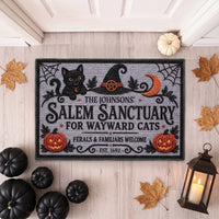 Personalized Salem Sanctuary For Wayward Cats Doormat - Custom Halloween Black Cat Welcome Mat