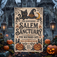 Personalized Salem Sanctuary For Wayward Cats Garden Flag - Custom Cat Lover Halloween Outdoor Yard Decor