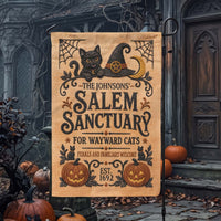 Personalized Salem Sanctuary For Wayward Cats Garden Flag - Custom Cat Lover Halloween Outdoor Yard Decor