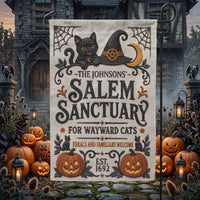 Personalized Salem Sanctuary For Wayward Cats Garden Flag - Custom Cat Lover Halloween Outdoor Yard Decor