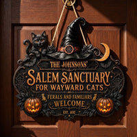 Salem Sanctuary For Wayward Cats - Personalized Halloween Wooden Door Sign