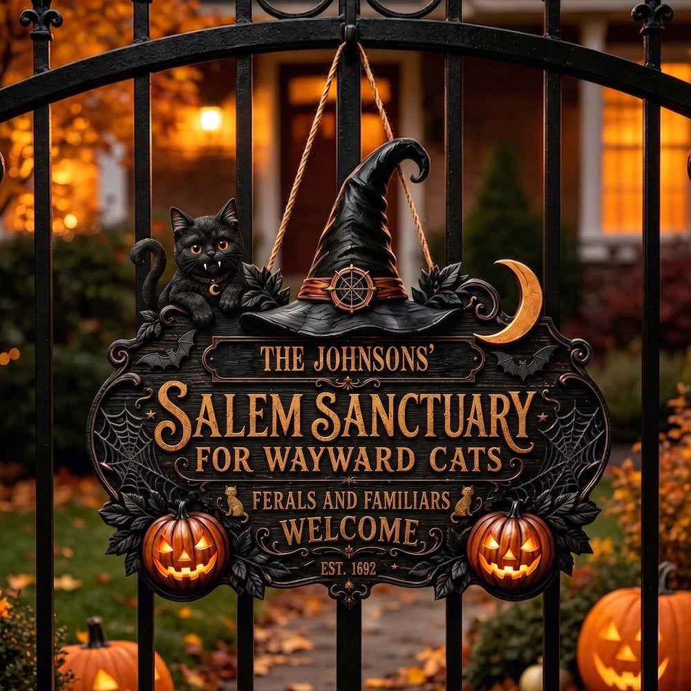 Salem Sanctuary For Wayward Cats - Personalized Halloween Wooden Door Sign
