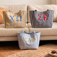 Personalized Sorority Greek Letters Monogram Striped Canvas Tote Bag