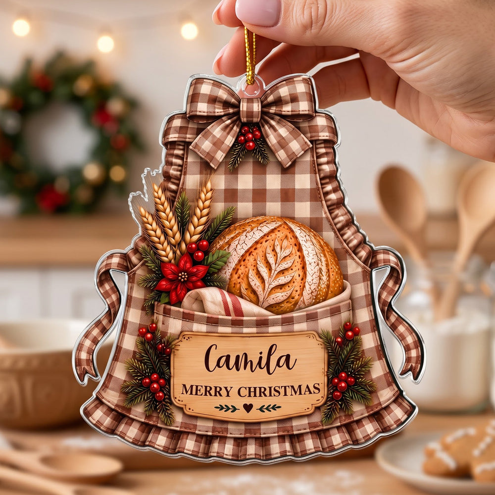 Personalized Sourdough Apron Acrylic Christmas Ornament, Custom Name Baker Gift
