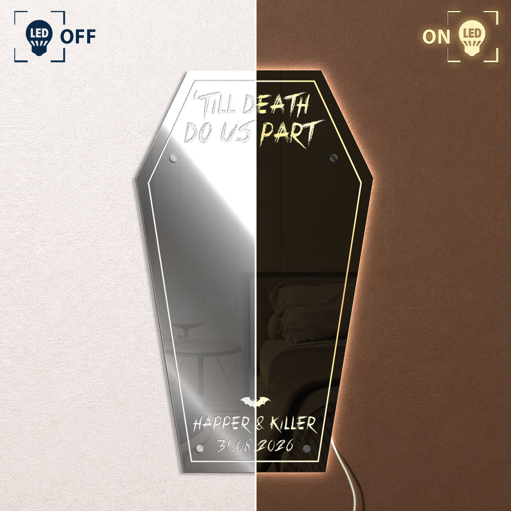 Till Death Do Us Part - Personalized Coffin Shaped LED Mirror