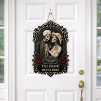 Personalized Till Death Do Us Part Skull Couple Wood Sign - Custom Gothic Anniversary Gift for Him Her