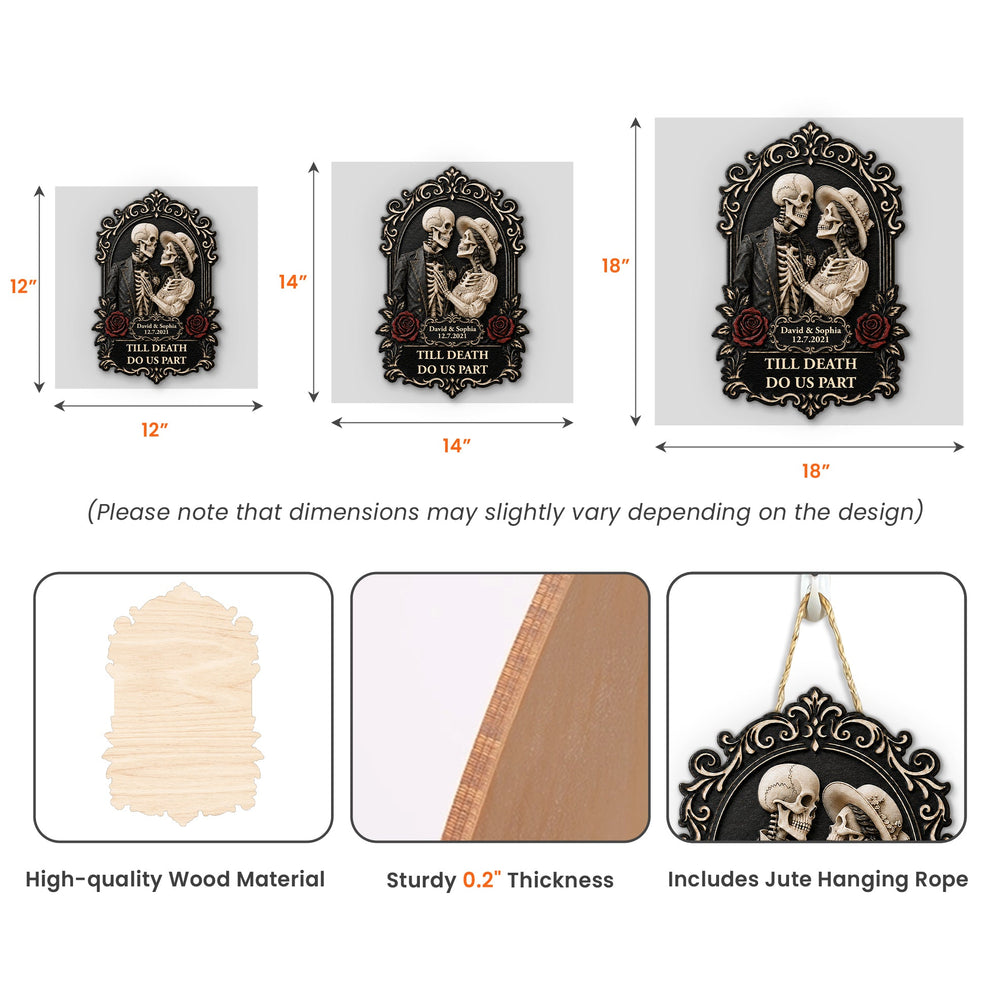 Personalized Till Death Do Us Part Skull Couple Wood Sign - Custom Gothic Anniversary Gift for Him Her