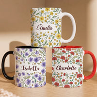 Personalized Vintage Birth Flower Mug – Custom Name Ceramic Coffee Cup