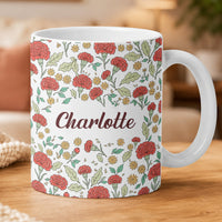 Personalized Vintage Birth Flower Mug – Custom Name Ceramic Coffee Cup