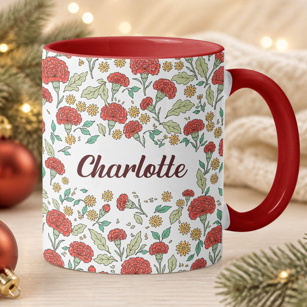 Personalized Vintage Birth Flower Mug – Custom Name Ceramic Coffee Cup