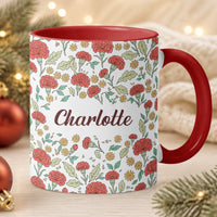 Personalized Vintage Birth Flower Mug – Custom Name Ceramic Coffee Cup