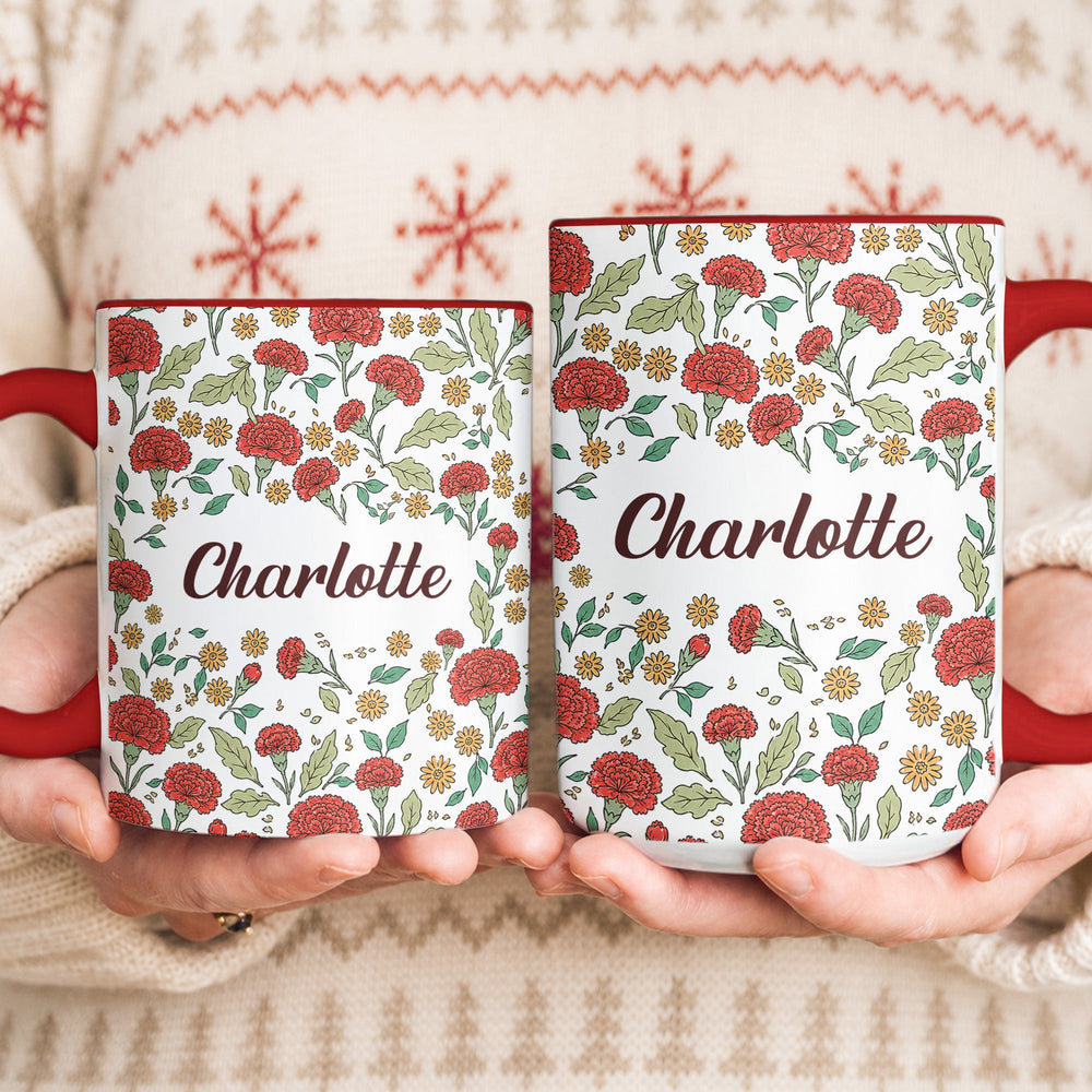 Personalized Vintage Birth Flower Mug – Custom Name Ceramic Coffee Cup
