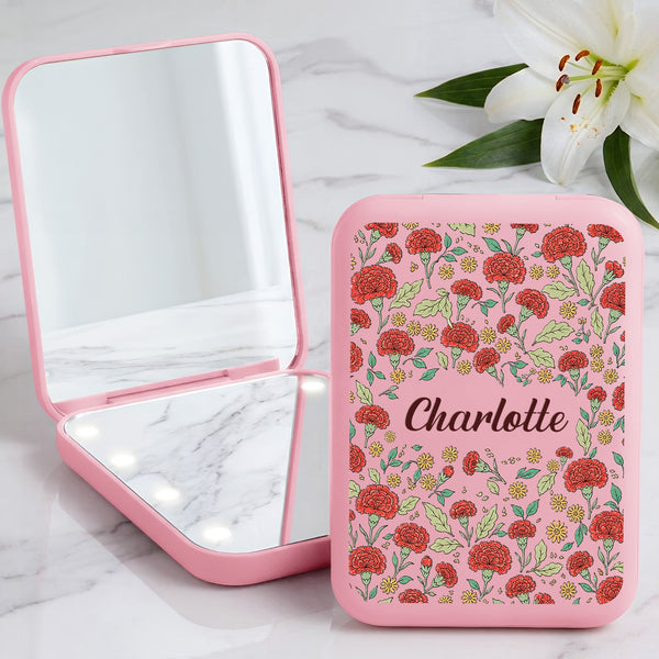 Vintage Birth Month Flower – Personalized LED Compact Mirror