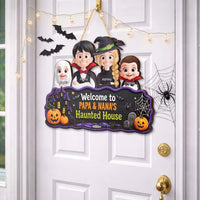 Personalized Welcome To Haunted House Wood Sign – Custom Halloween Door Decor Gift