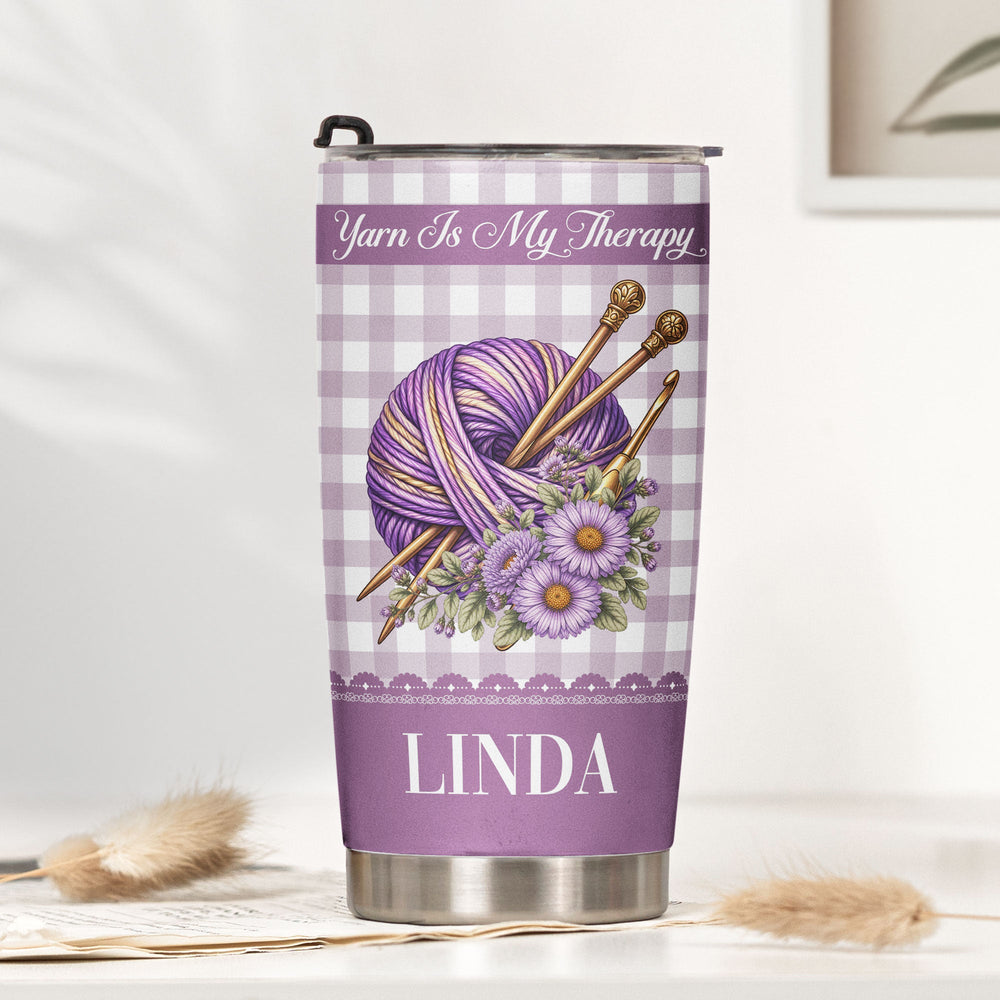 Personalized Yarnaholic Tumbler, Custom Birth Flower Gift for Crochet & Knitting Lover