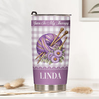Personalized Yarnaholic Tumbler, Custom Birth Flower Gift for Crochet & Knitting Lover