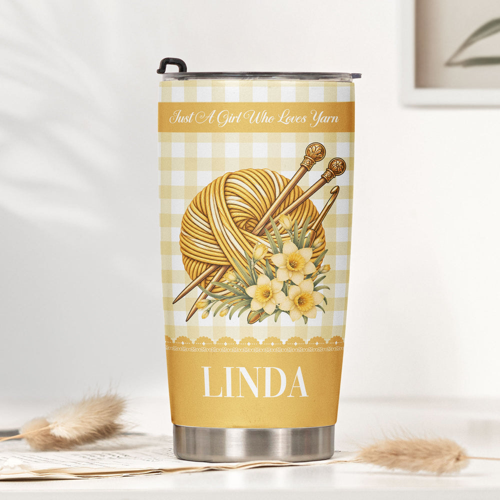 Personalized Yarnaholic Tumbler, Custom Birth Flower Gift for Crochet & Knitting Lover