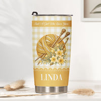 Personalized Yarnaholic Tumbler, Custom Birth Flower Gift for Crochet & Knitting Lover