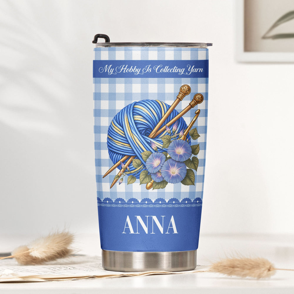Personalized Yarnaholic Tumbler, Custom Birth Flower Gift for Crochet & Knitting Lover