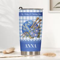 Personalized Yarnaholic Tumbler, Custom Birth Flower Gift for Crochet & Knitting Lover