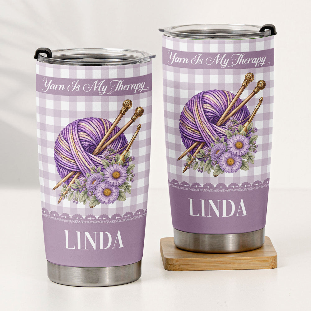 Personalized Yarnaholic Tumbler, Custom Birth Flower Gift for Crochet & Knitting Lover