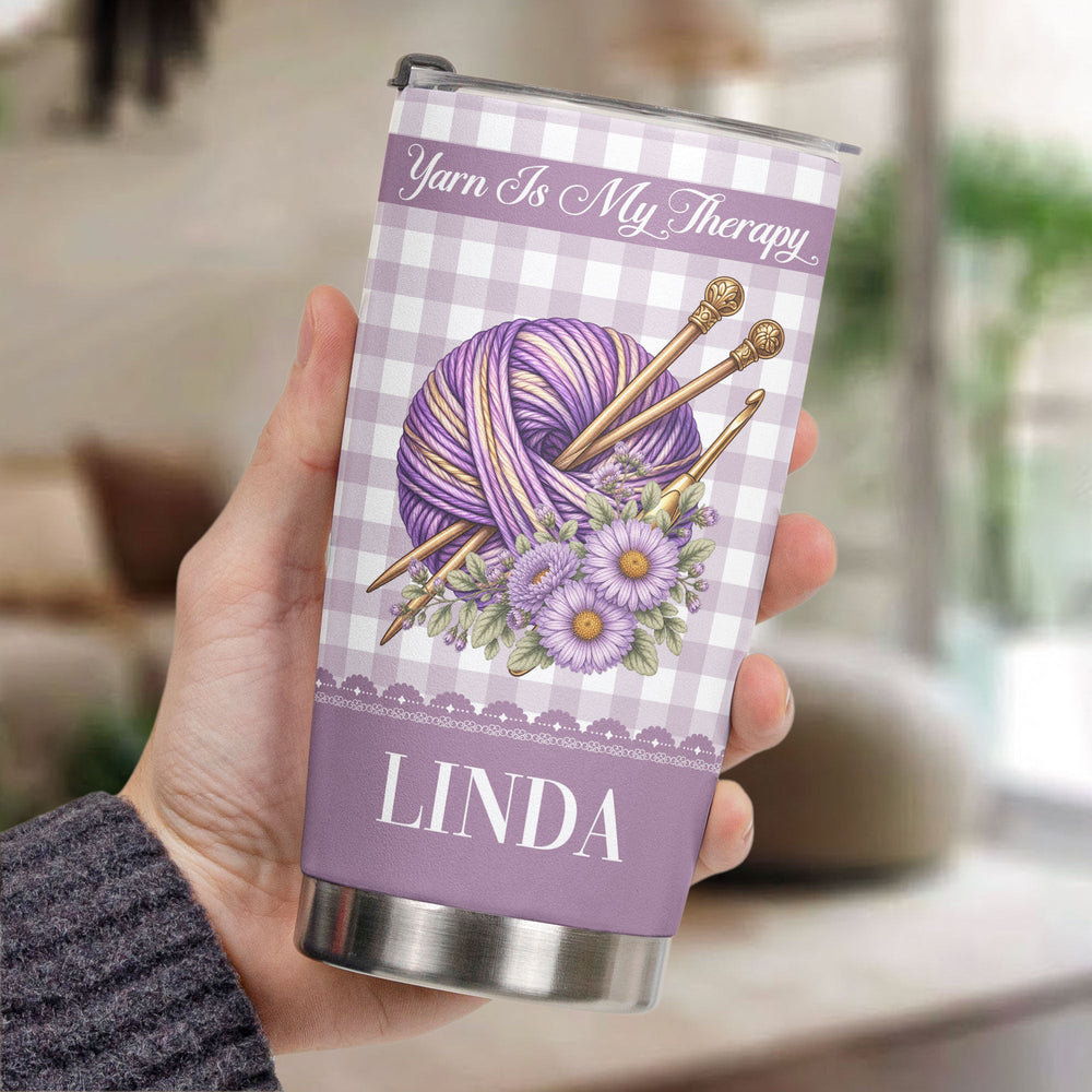 Personalized Yarnaholic Tumbler, Custom Birth Flower Gift for Crochet & Knitting Lover