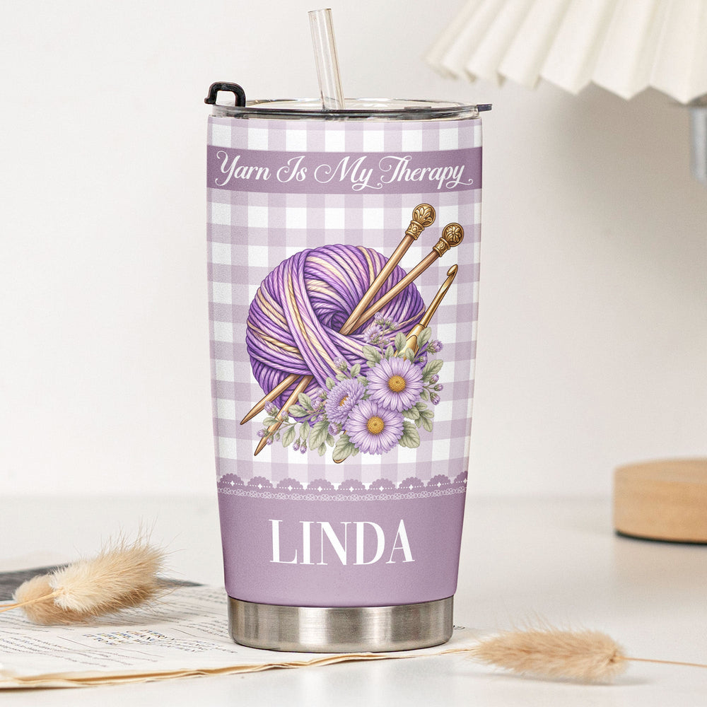 Personalized Yarnaholic Tumbler, Custom Birth Flower Gift for Crochet & Knitting Lover