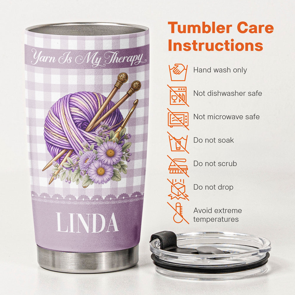 Personalized Yarnaholic Tumbler, Custom Birth Flower Gift for Crochet & Knitting Lover