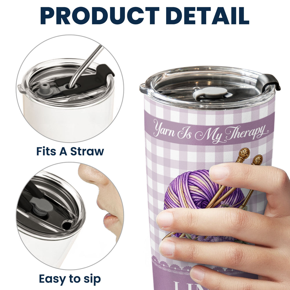 Personalized Yarnaholic Tumbler, Custom Birth Flower Gift for Crochet & Knitting Lover