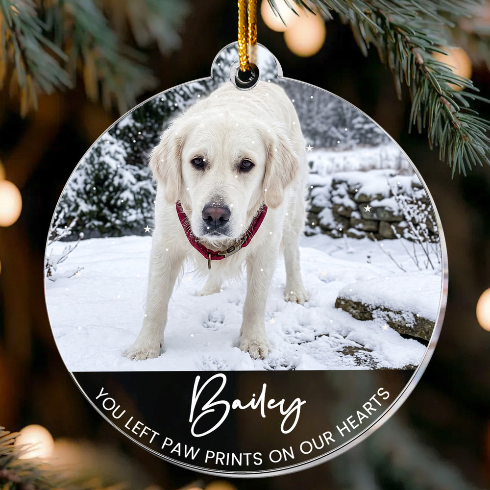Personalized You Left Paw Prints On Our Hearts Custom Photo Acrylic Ornament – Dog & Cat Memorial Christmas Keepsake Gift