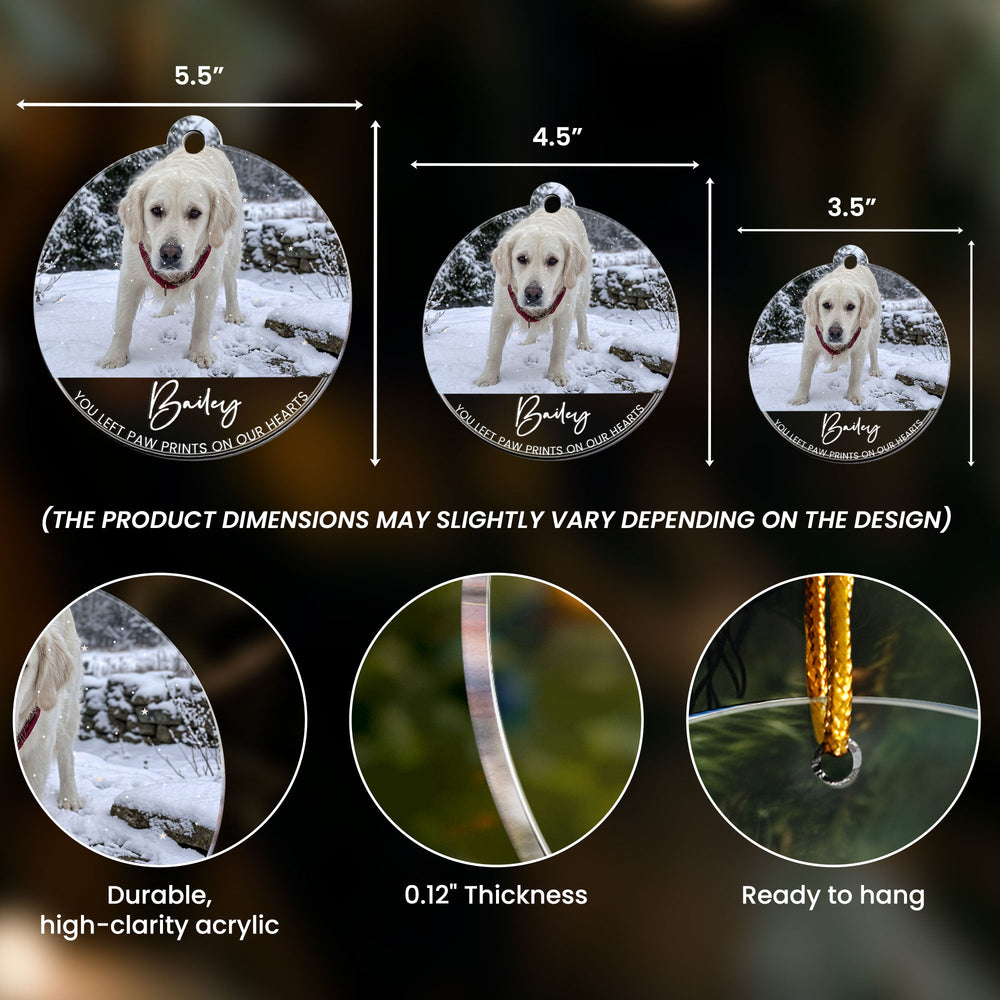 Personalized You Left Paw Prints On Our Hearts Custom Photo Acrylic Ornament – Dog & Cat Memorial Christmas Keepsake Gift